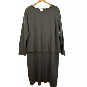 Pure Jill Layered Midi Dress Womens Sz 1X Black Luxe Tencel Stretch Long Sleeve